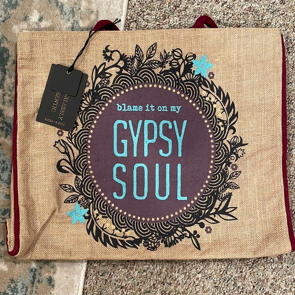 Mona B “Blame It On My Gypsy Soul” Burlap Tote Bag - NWT - Picture 1 of 6